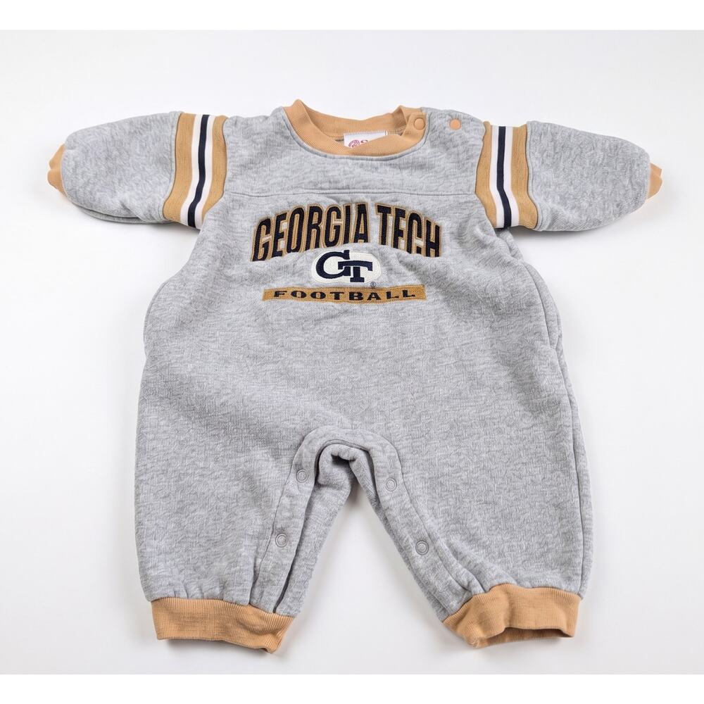 Vintage Georgia Tech Football Baby Romper 3/6 Months Kid Athlete Grey Gold